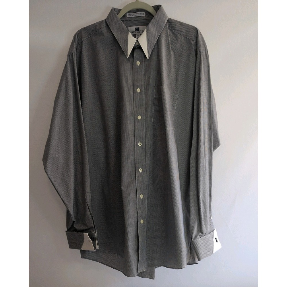 Italo Mondo Mens Sz Tall 17 36-37 Button Up Dress Shirt French Cuffs Black White